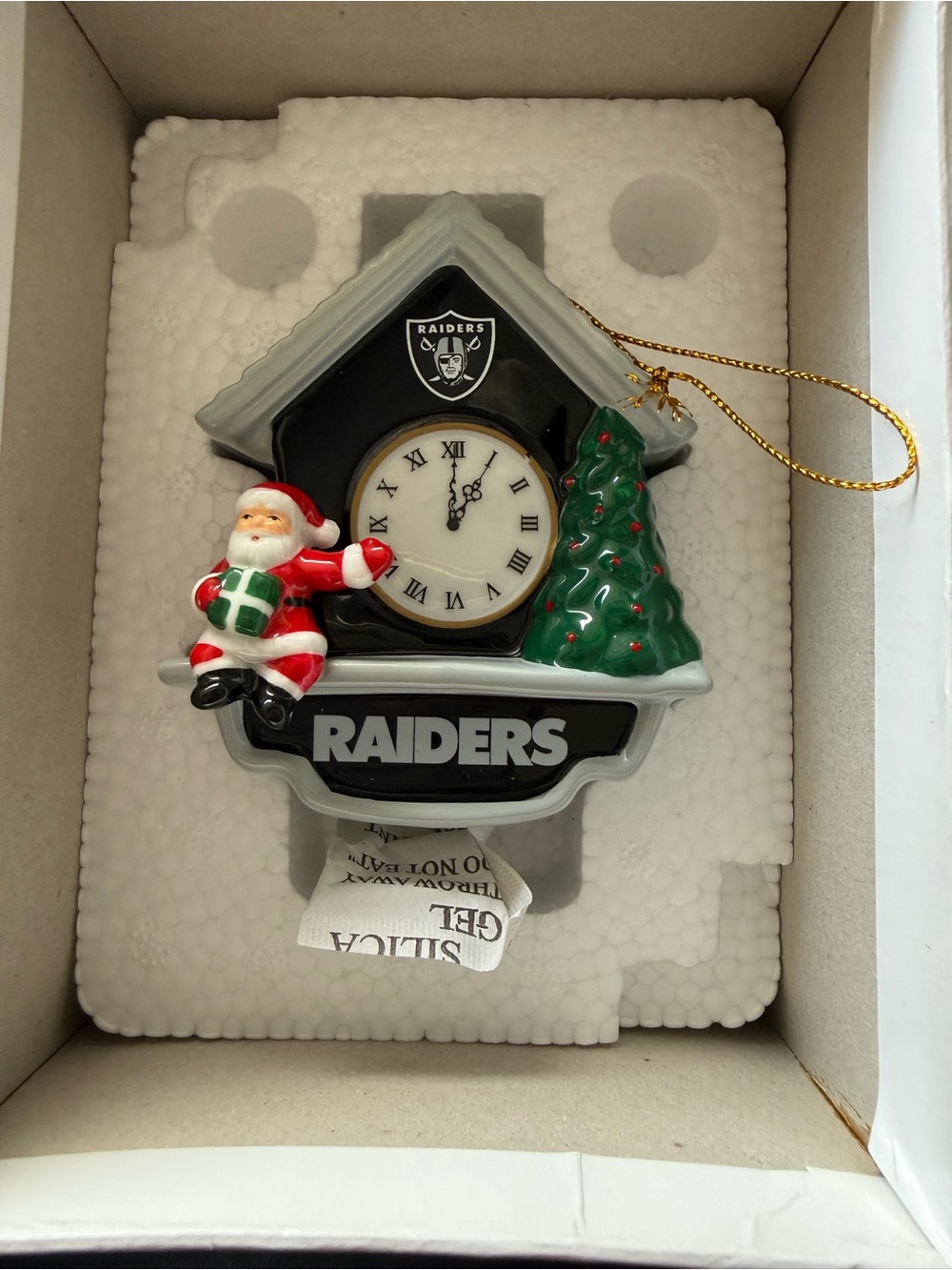 Danbury Mint Raiders Black, White, Red and Green Clock Ornament 2014